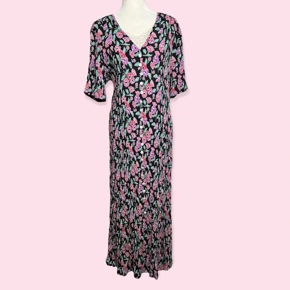 Vintage Fashion Bug Long Floral Dress with Corset Tie Back Size 22/24 cottage - Picture 2 of 15